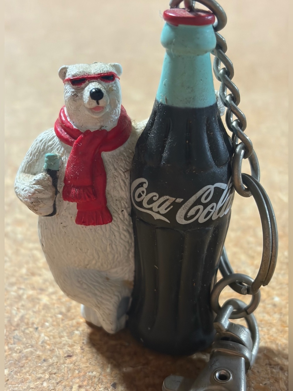 Vintage 90s Coca-Cola Polar Bear Coke Bottle Keychain - Picture 2 of 8